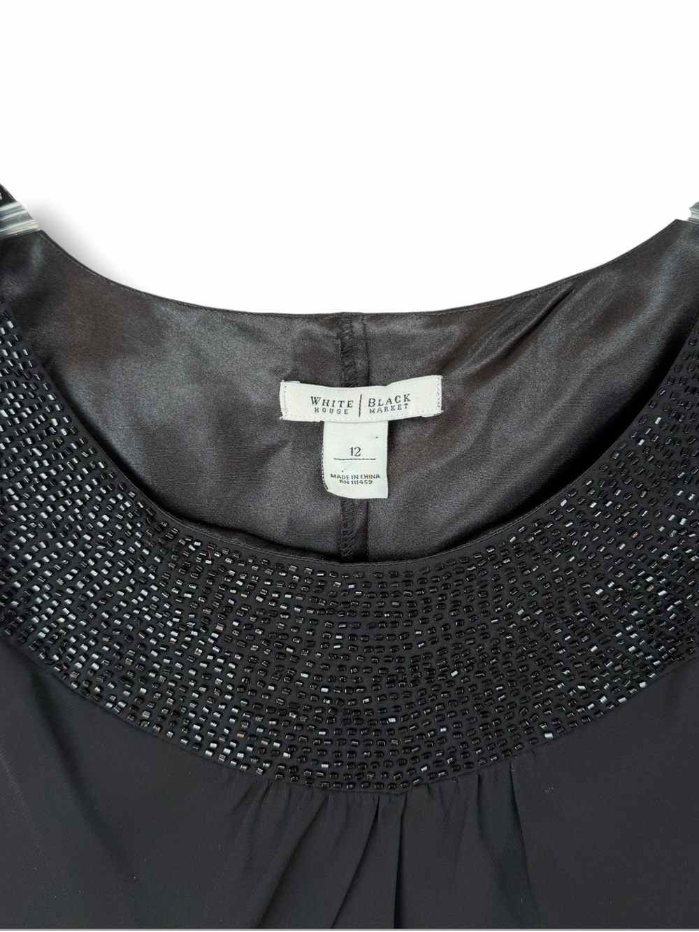 White House Black Market Black Beaded Neckline A-Line Shift Mini Cocktail Dress - Picture 3 of 5